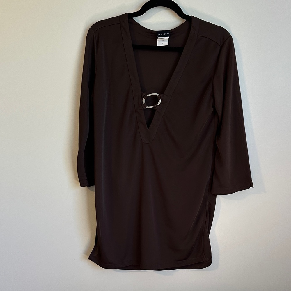 Jantzen Chocolate Brown V-Neck Swim Cover Up with Ring Detail